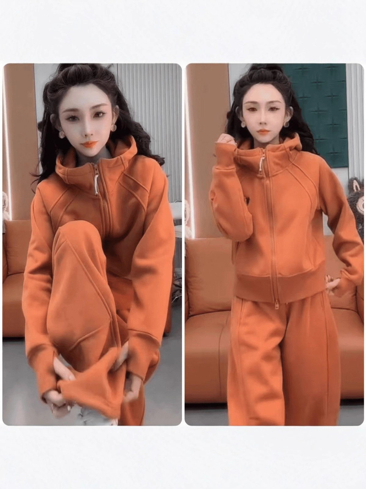 European Popular Style 2025 Winter New Style Lazy Style Fleece-Lined Thickeneding Slimming Look Sports Fashionable Casual Two-Piece Set