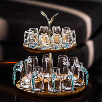 Light Luxury Gold Foil White Wine Glass, Turquoise Spirit Glass, High-End One-Cup Household Crystal Glass Small Wine Glass, Wine Dispenser