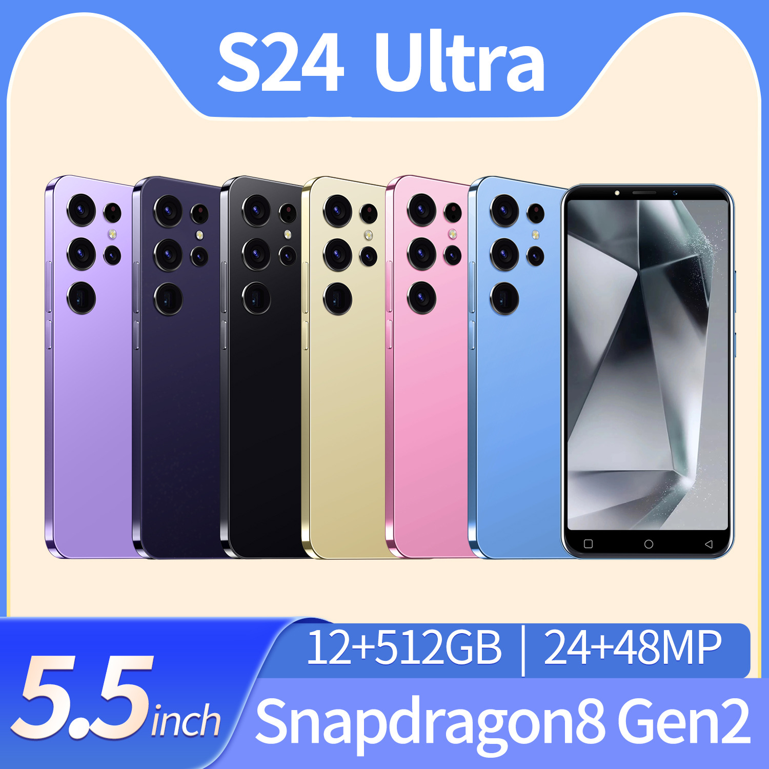 โทรศัพท์มือถือ S24 Ultra การค้าต่างประเทศใหม่ราคาถูก 12GB+51...