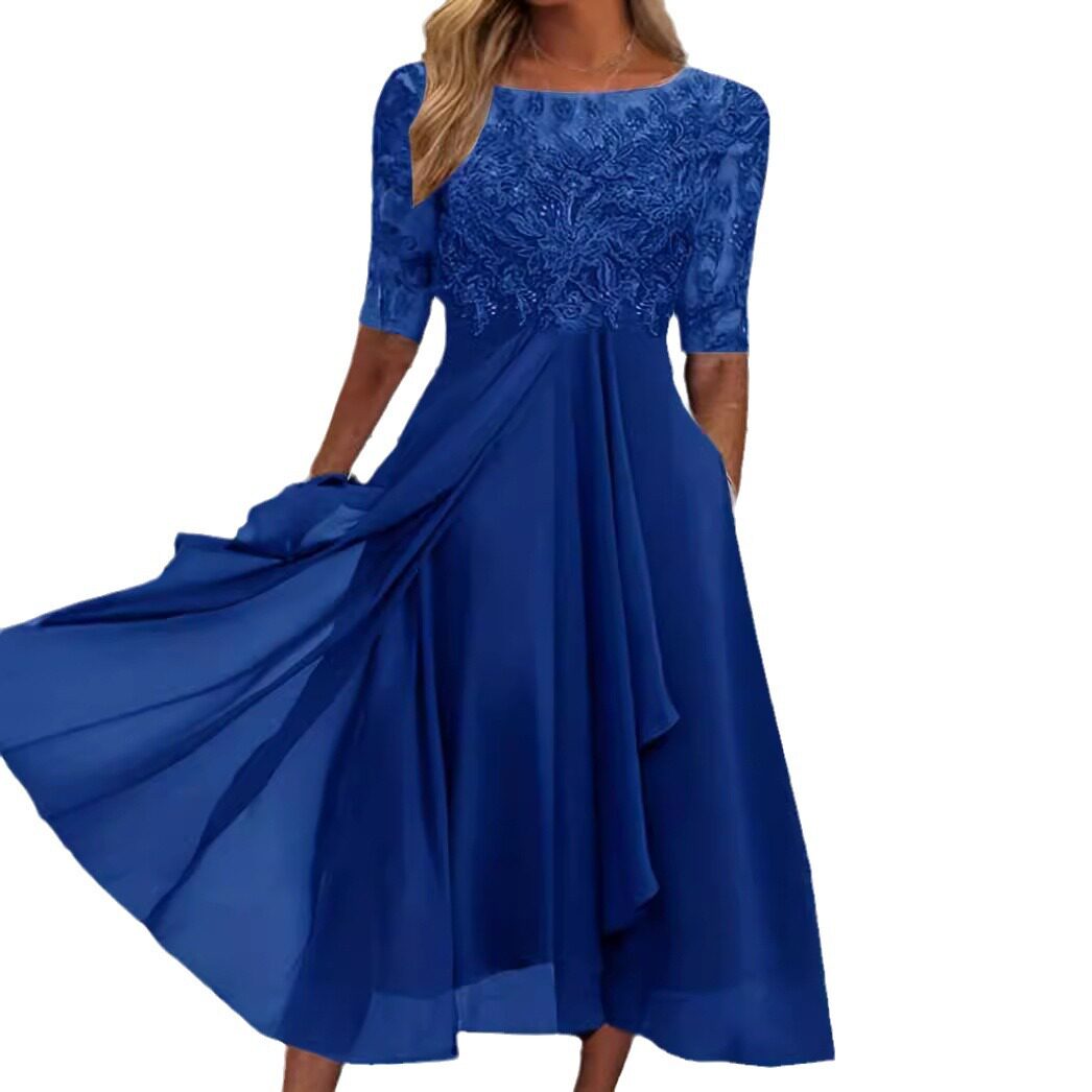 Chiffon Lace Overlay Long Dress Elegant Hollow Out Design Perfect for Bridesmaids and Evening Events Wholesale Available