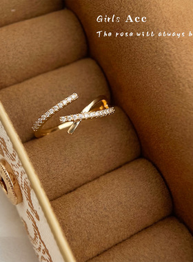 极简主义线条锆石食指戒简约时尚通勤指环小众通勤戒指镀18k金