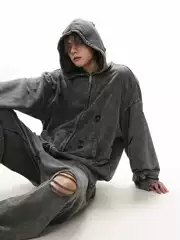 2026 Autumn/Winter Distressed Hooded Sweatshirt for Men, Washed Heavyweight Loose Fit Versatile Vintage Couple Style American Trendy Brand Top