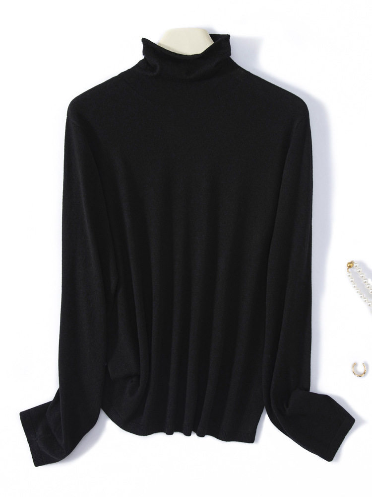 扬子纱薄款高领美丽诺羊毛衫2024秋冬内搭堆堆领针织打底衫女