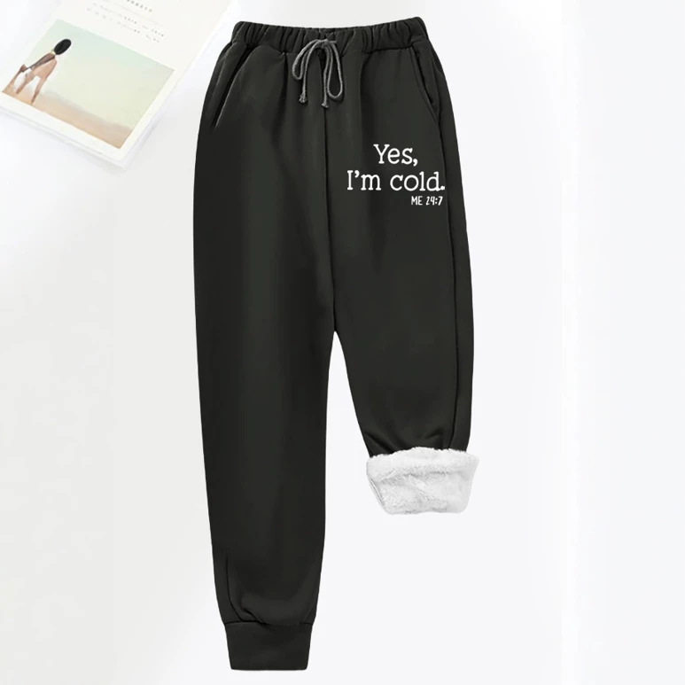 Womens Fleece Lined Jogger Pants Printed Letter Design Pocket Comfortable Fit Fall Winter Casual Wear Wholesale