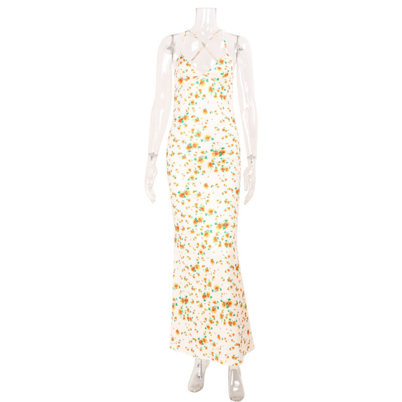 Floral Maxi Dress Slimming Fit Deep V Neck Sleeveless Elegant Spring Summer Vacation Wear Wholesale Available