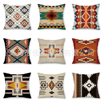 Cross-border bohemian exotic style linen pillowcase geometric Plaid creative decoration living room square cushion cover