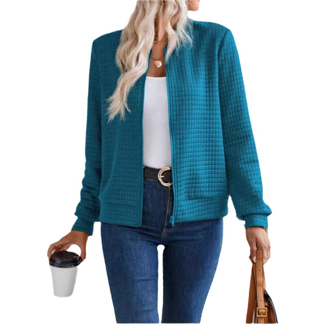 Autumn Long Sleeve Zipper Detail Cardigan Solid Color Lightweight Casual Style Wholesale Available