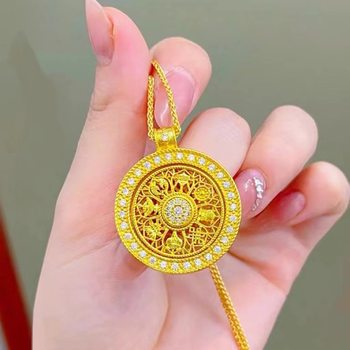 Imitation vietnam gold turnable eight treasure compass pendant necklace women's disc hollow pendant sweater chain wholesale