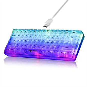 New V700 61 key wired membrane keyboard fully transparent gaming keyboard RGB backlit mechanical feel gaming keyboard