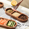 Solid Wood Condiment Dish Divided Plate Household Solid Wood Snack Dish Hot Pot Barbecue Three-Compartment Sauce Dish Snack Plate Wood