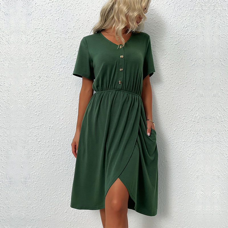 Summer Womens Dress V Neck Waist Defined Solid Color Side Slit Casual or Party Wear Wholesale Available