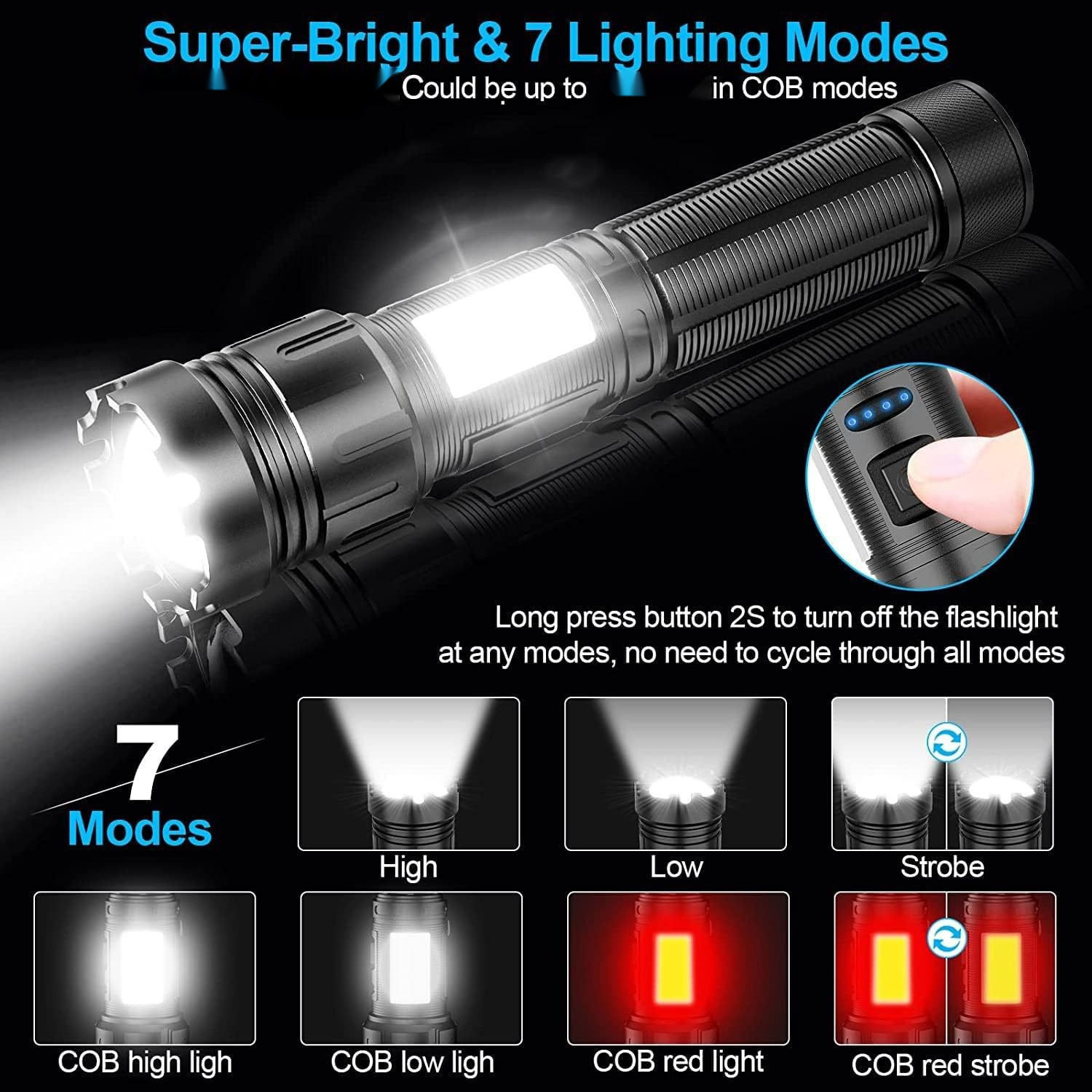 Cross-Border New Strong Light Flashlight Outdoor Charging Zoom Long-Range Side Light Multi-Function Led High-Power Portable