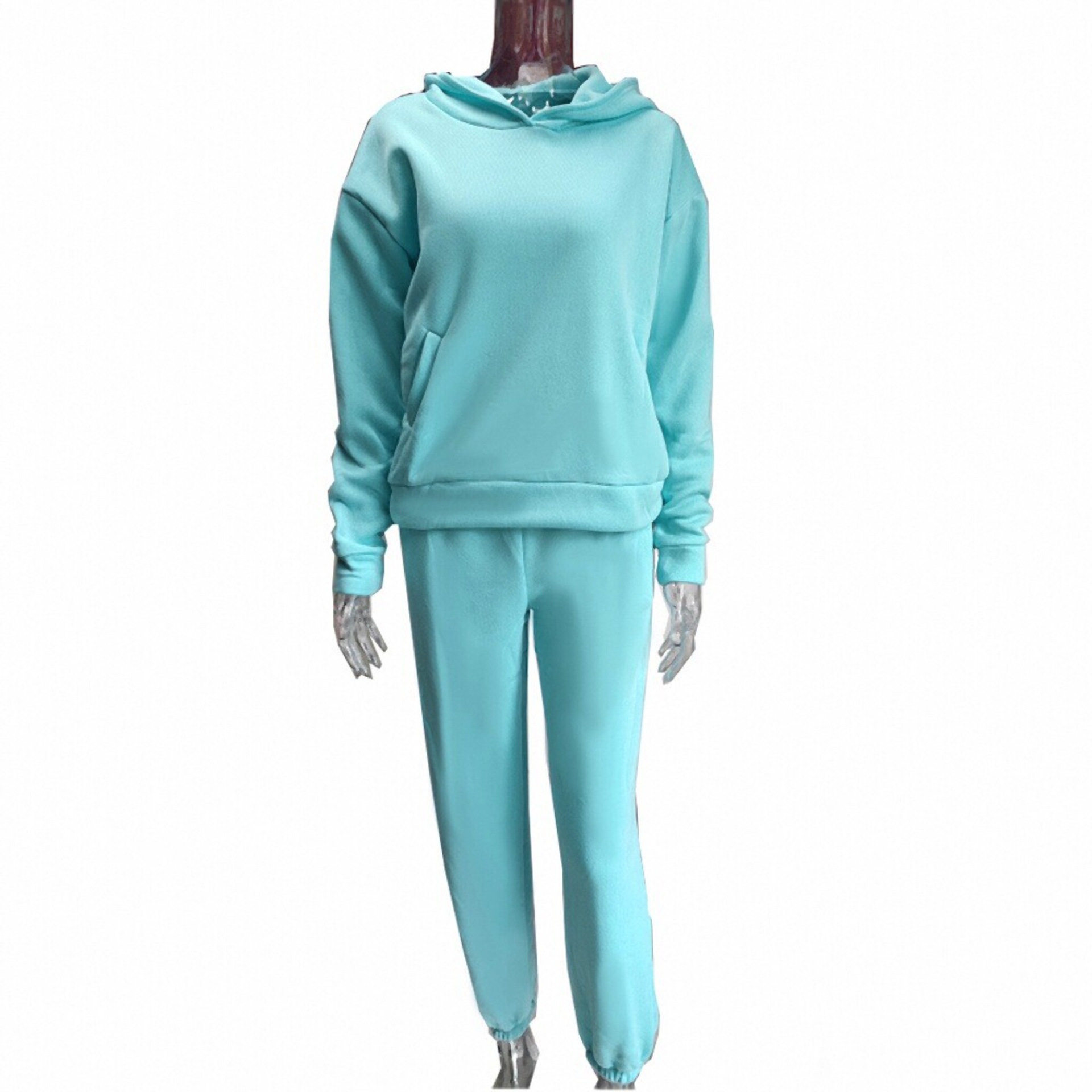 Hooded Sweatshirt and Pants Set for Women Solid Color Casual Outfit Spring Fashion