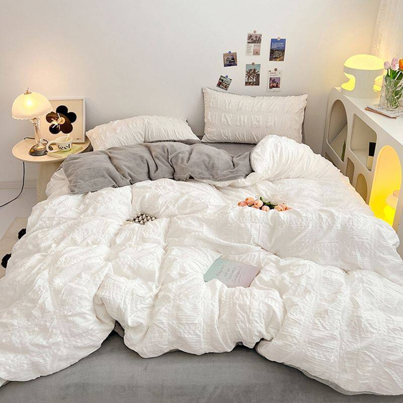 Girls' Milk Velvet Four-Piece Bed Seersucker Winter Thickeneded Velvet Quilt Cover Student Dormitory Bed Bed Sheets Three-Piece Set