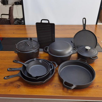 Factory direct cast iron pot 7 pieces suit cast iron outdoor camping cookware suit non-stick pan in stock manufacturer