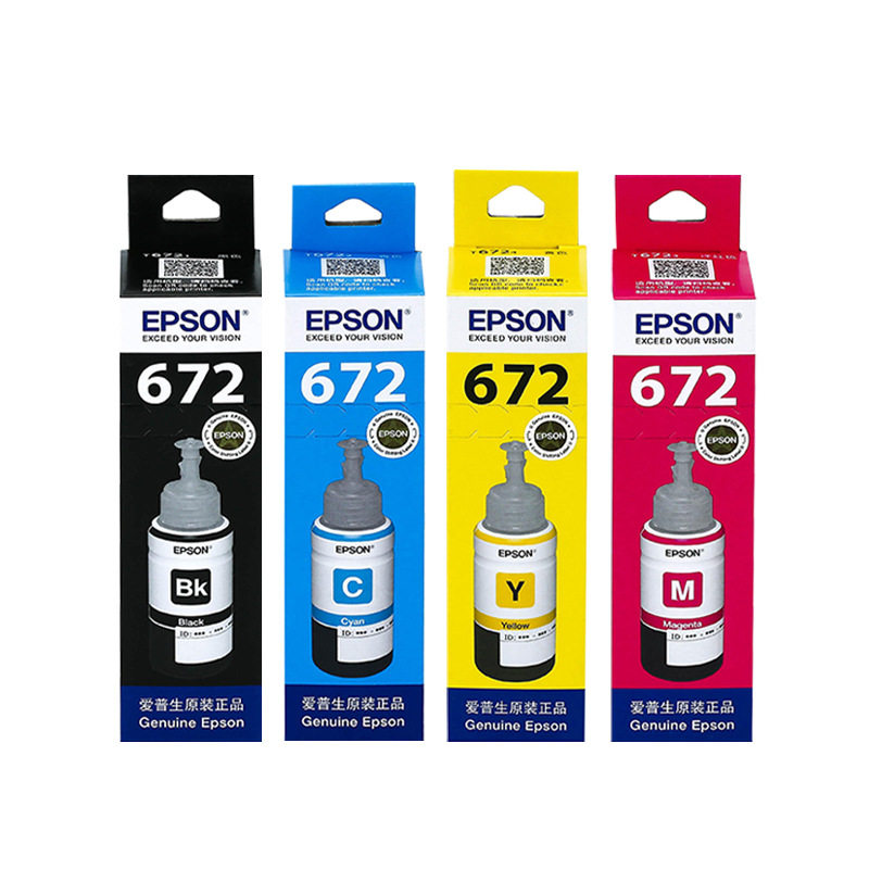 Epson Original 672 Ink L310L313L360L380L383L1300L565 Four-Color Continuous Printer