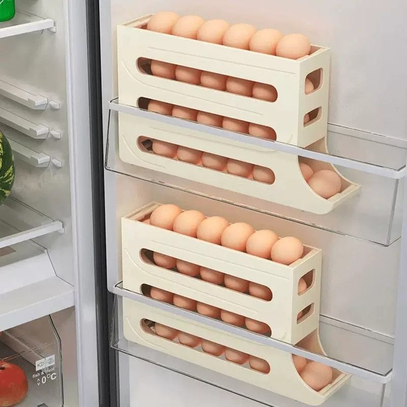 Rolling Egg Storage Box for Refrigerator with Side Door for Egg Cartons, Egg Rack Holder, Kitchen Special Crisper Organizer
