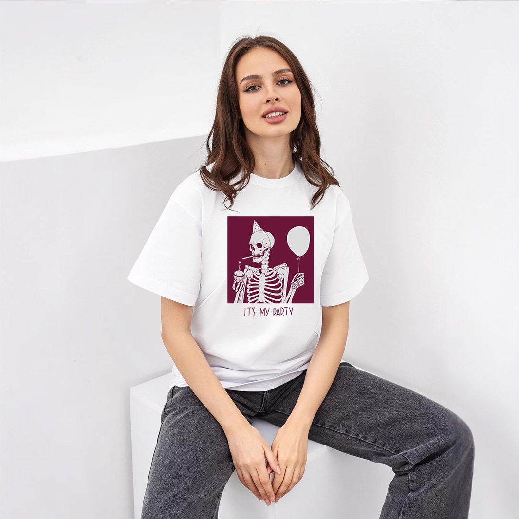 Womens Summer Graphic T Shirt Loose Fit Round Neck Cotton Fabric Casual Wear Versatile Style Wholesale Available