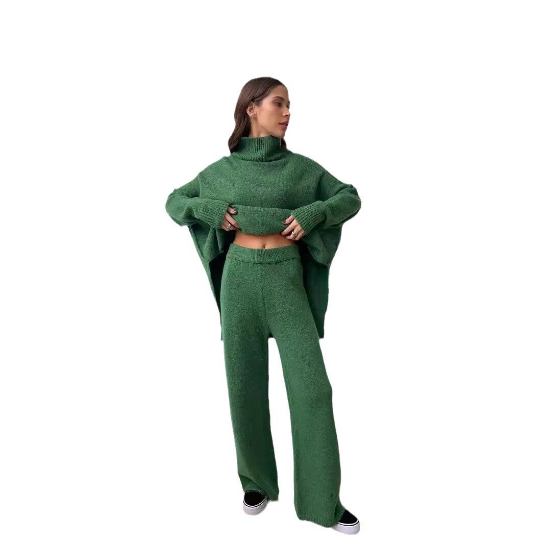 Womens Oversized Turtleneck Split Wool Sweater Set Cozy Knit Fabric Casual Style Perfect for Fall Winter Wholesale