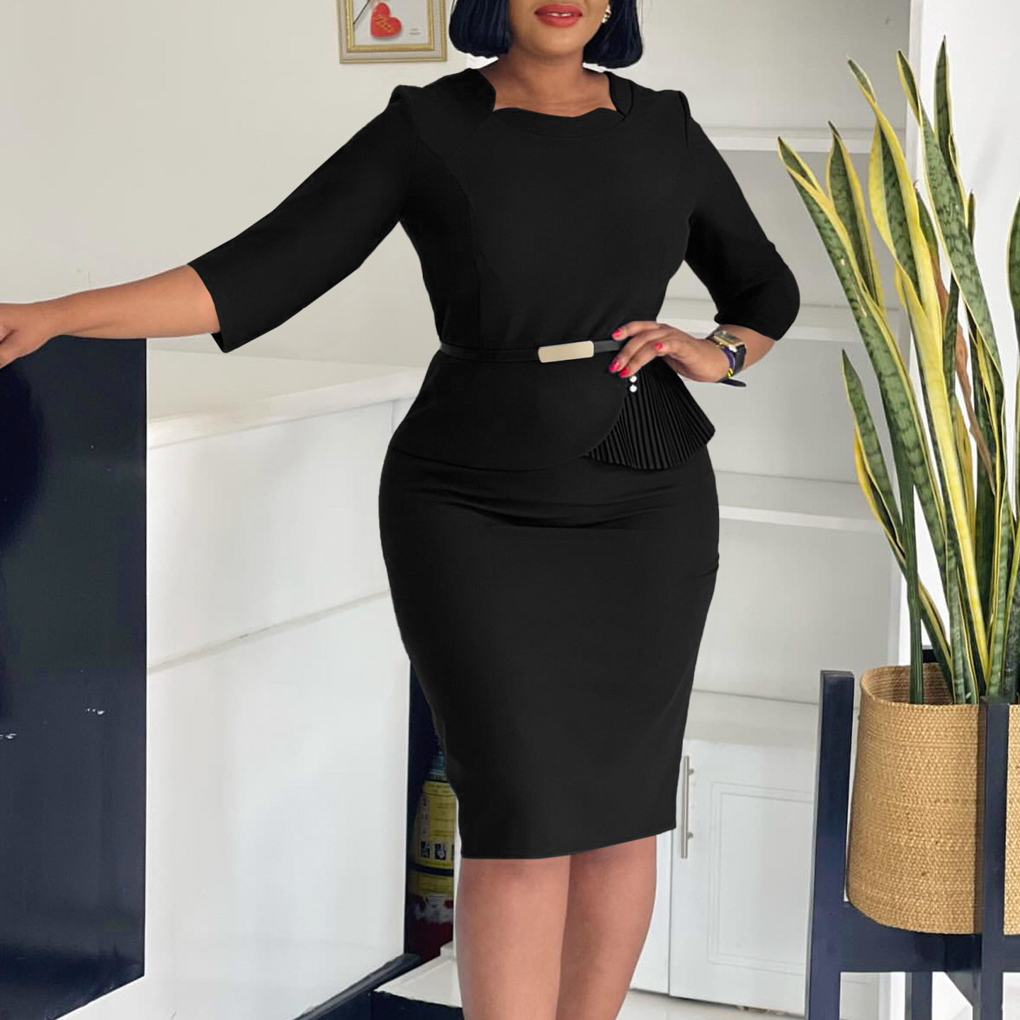 Elegant African Bodycon Dress Fashionable OL Style Slim Fit Comfortable Fabric Perfect for Office or Formal Occasions