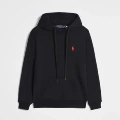 Black pullover with red label