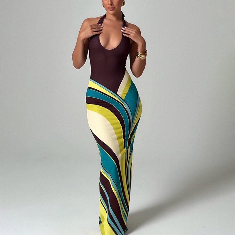 Summer Floral Print Bodycon Maxi Dress for Women Sexy Slim Fit Beach Vacation Style Wholesale Available
