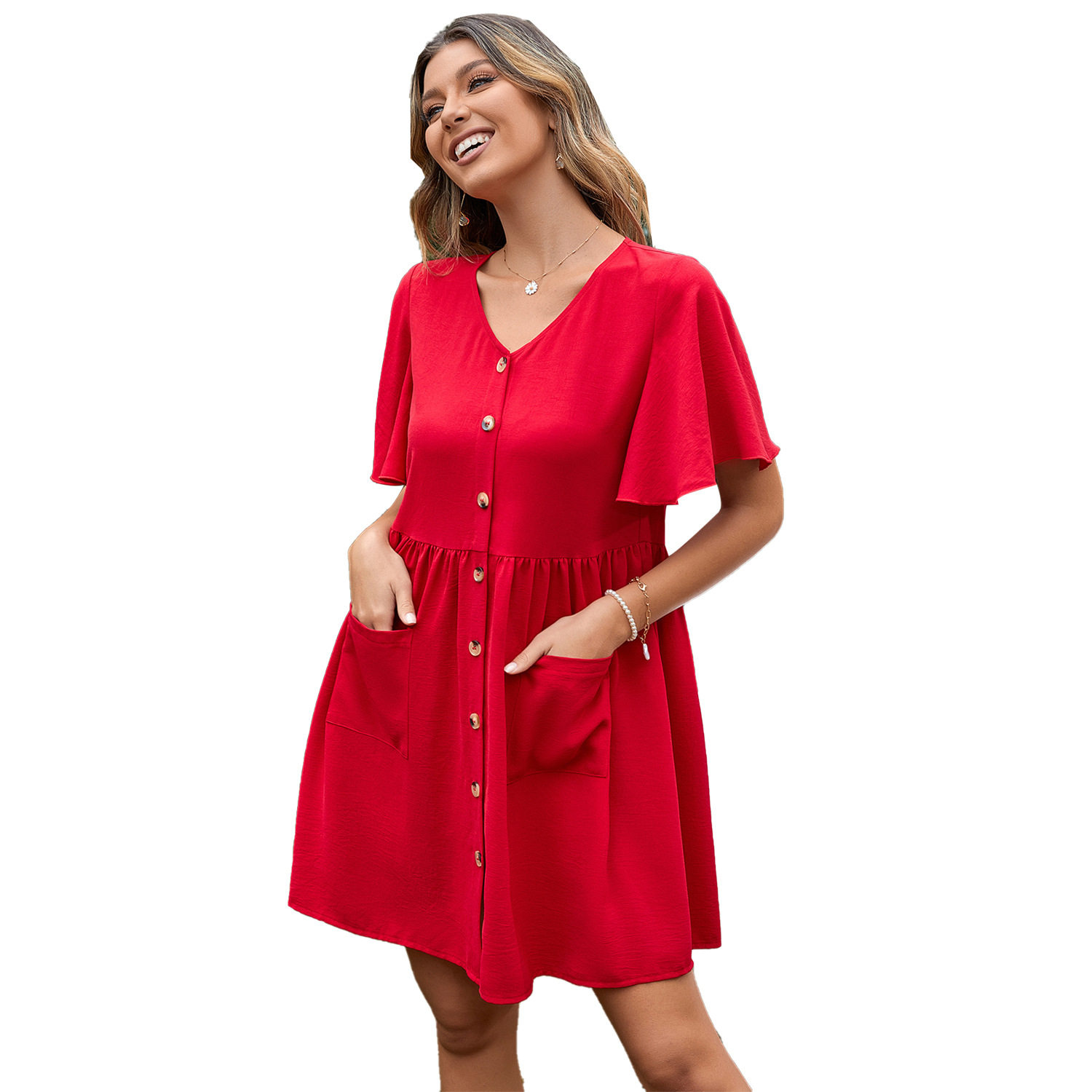 Vintage Court Style V Neck Elegant Dress Retro Design Flowy Fabric Suitable for Parties Wholesale Available