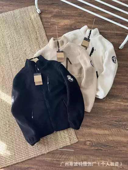 Cross-Border Winter Lamb Fleece Tnf Stand Collar Cotton Jacket Lamb Wool Coat for Men and Women Thickened North Face Embroidered Fleece Korean Version