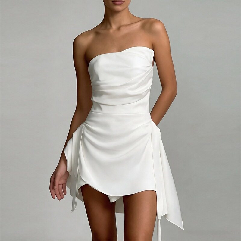 Summer Womens Dress Elegant Strapless Backless Design French Style Lightweight Fabric Wholesale Available