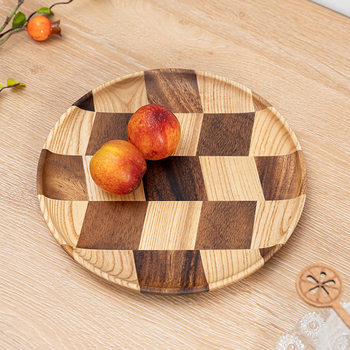 Wooden Dish Round Stitching Nordic Style Cake Dish Wooden Tray Wooden Tray for Household Rectangular Japanese Style Wooden Dish Tea Tray
