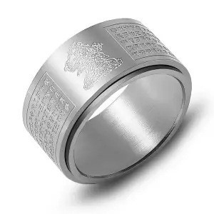 八大守护神转动钛钢国潮戒指男万字护身符十二生肖本命佛心经戒指