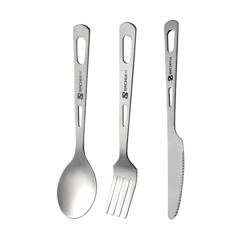 Outdoor Pure Titanium Spoon Camping Titanium Spoon Camping Portable Titanium Metal Tableware Steak Knife and Fork Spoon Spoon suit