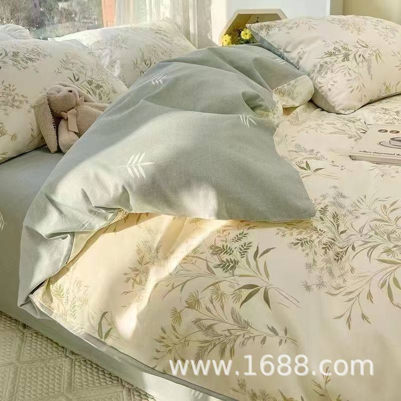 Thickened Brushed Four-Season Printed Small Fresh Four-Piece Student Dormitory Quilt Cover Three-Piece Set Cross-Border Foreign Trade Amazon