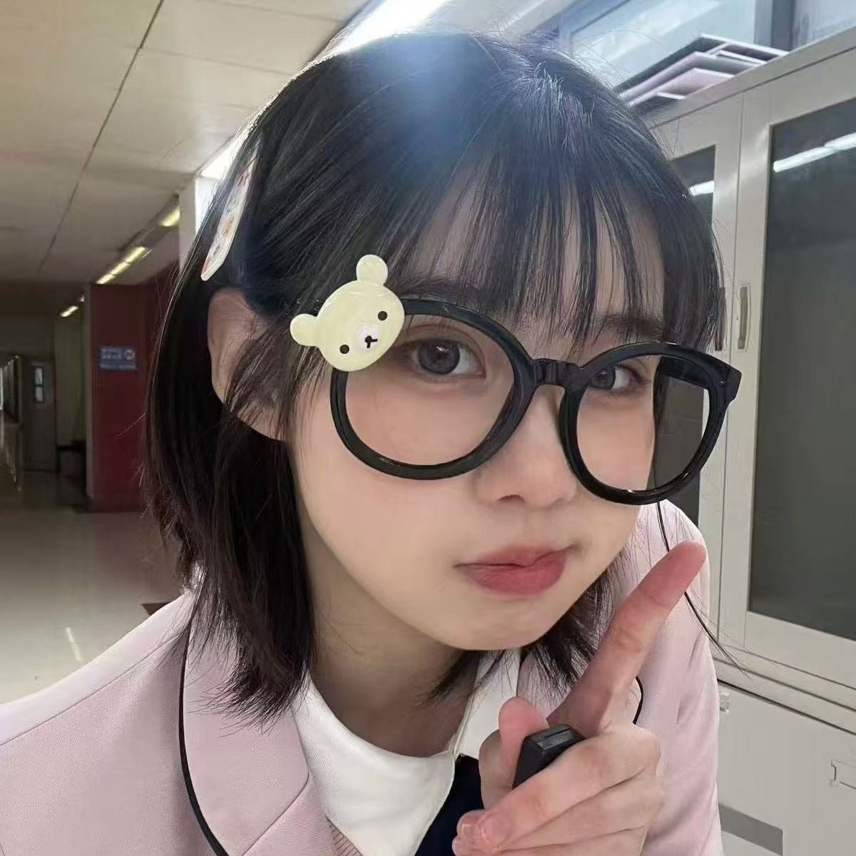Japanese Cute Retro Rilakkuma Glasses with Large Black Frames, Face-Slimming, Subculture, Cute Decoration, Photo Cosplay, Anime
