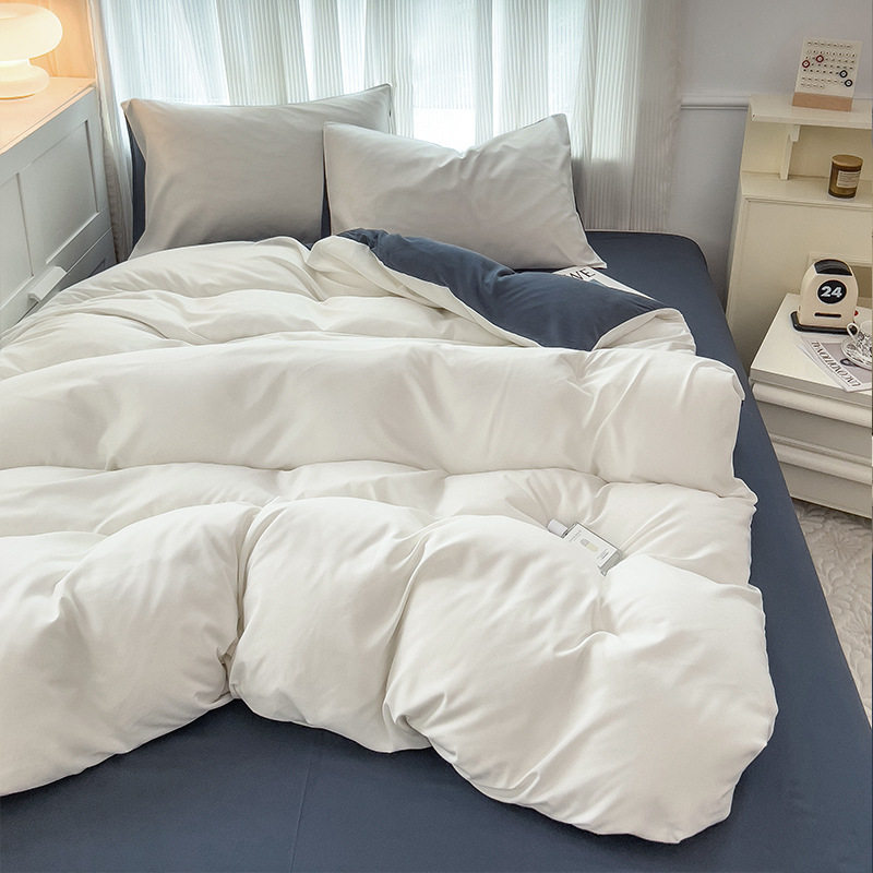 Strict selection of four-piece ins solid color sanding bedding student dormitory bed sheets quilt cover three-piece wholesale spring