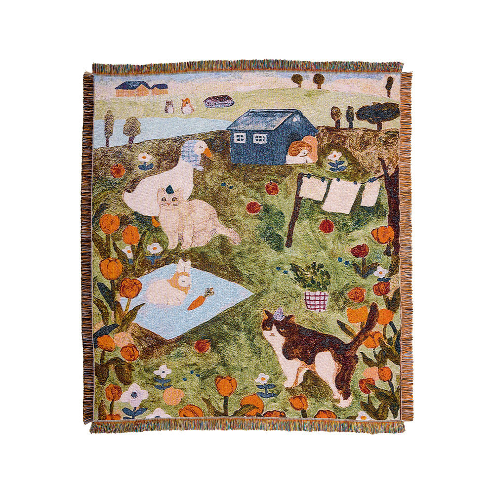 Cross-Border Jacquard Tapestry, Cotton Multi-Functional Thread Blanket, Outdoor Camping Blanket, Nap Blanket, Living Room Decorative Tapestry, Famous Painting