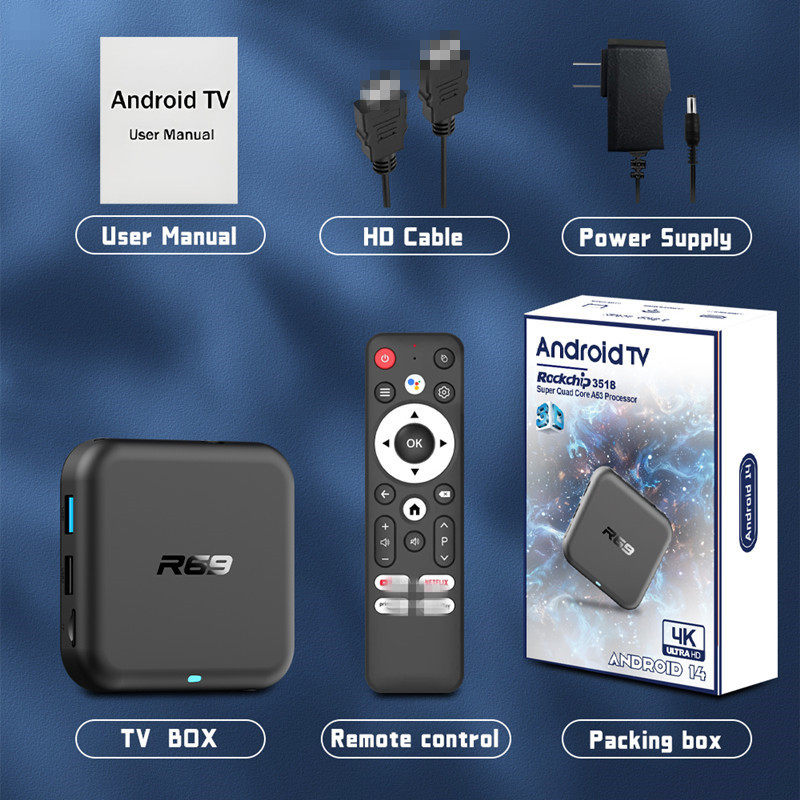 R69 Rk3518 Set-Top Box 2Gb/16G Android 14.0 Rk3518 4K Hd Player Tv Box