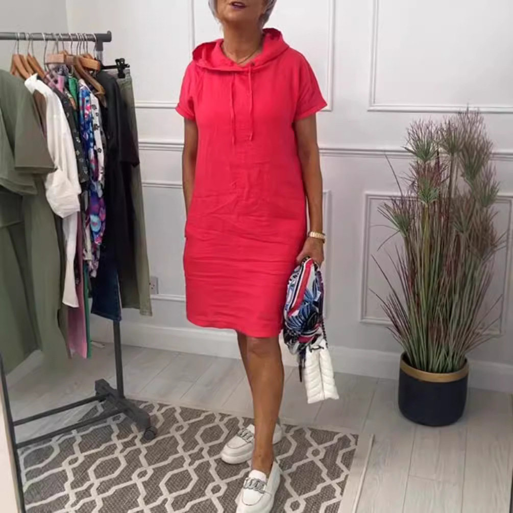 Casual Solid Color Short Sleeve Hooded Dress for Women Summer Collection Comfortable Everyday Wear Wholesale Available