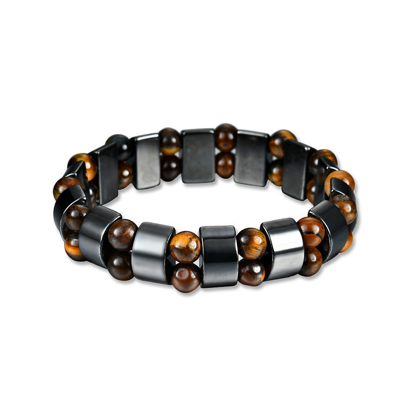 Natural Tiger Eye Stone Black Magnetic Magnet Bracelet for Teenagers and Men Retro Double Row Holiday Gift Magnetic Bracelet