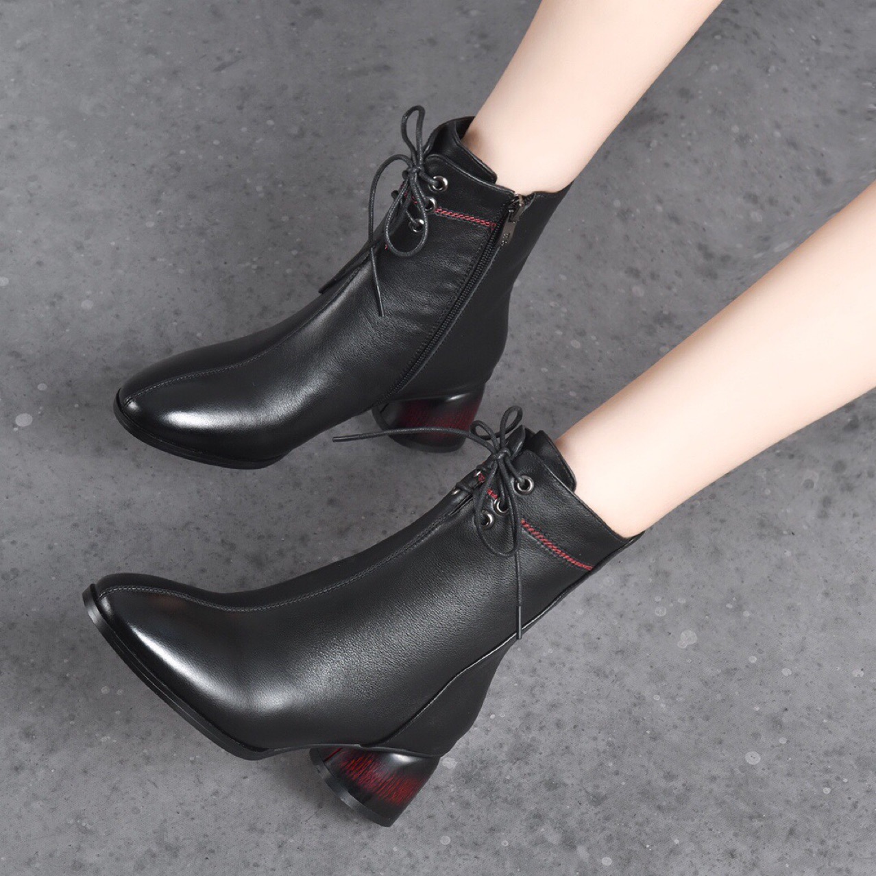 Mã D5463 Giá 1420K: Boot Cổ Thấp Nữ Torehu Gót Vuông Hàng Mùa Xuân Thu Đông Trung Niên Giày Dép Nữ Chất Liệu Da Bò G04 Sản Phẩm Mới, (Miễn Phí Vận Chuyển Toàn Quốc).