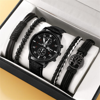 New Foreign Trade Hot-Selling Men's Suit Gift Watch Bracelet 5-Piece Set Men's Watch Quartz Watch Luminous Dial