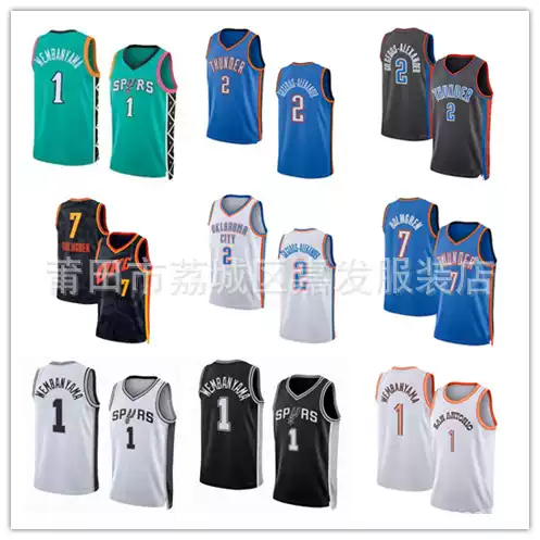 Foreign Trade Jersey Wholesale 2023 New Season Spurs No.1 Wen Ban Yama Thunder No.2 Embroidered Basketball Jersey
