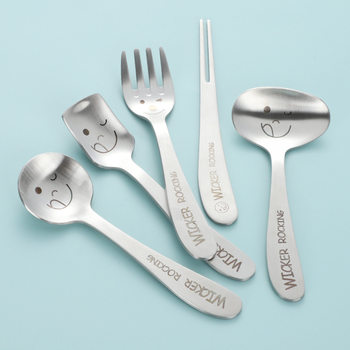 Children's 304 stainless steel spoon cartoon smiley face small spoon baby complementary food tableware kindergarten feeding spoon