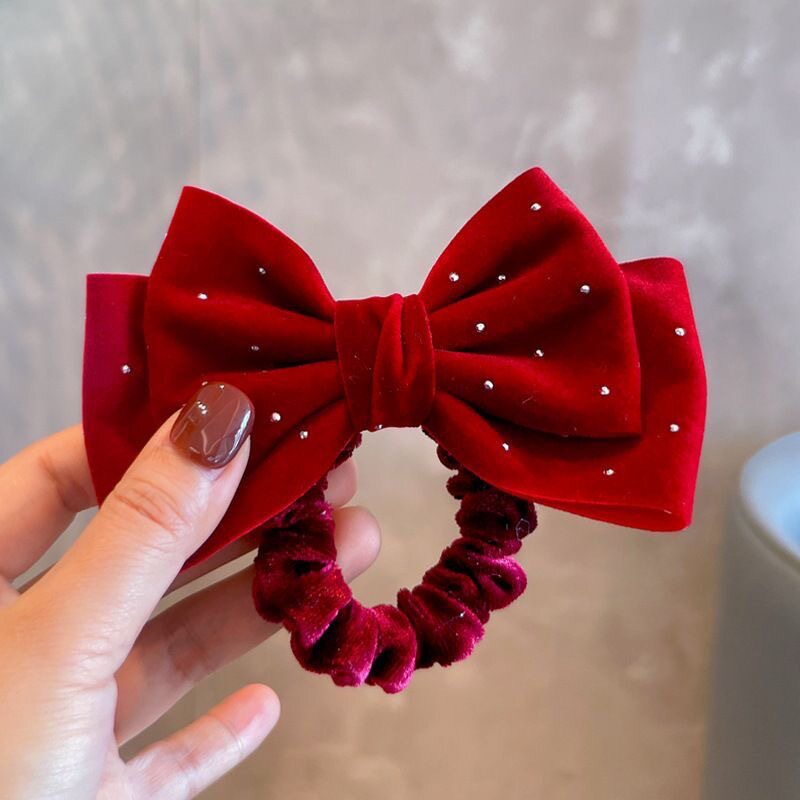 Double-Layer Bow Princess Hair Tie for Women, Ponytail Bun Hair Band, Ribbon, New Year Hair Accessory