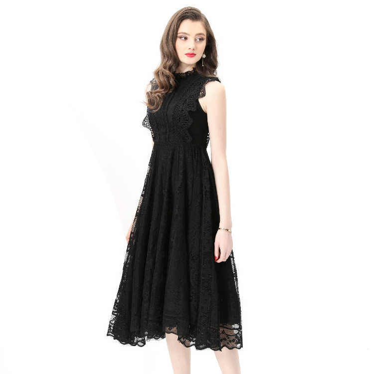 Vintage French Romantic Sleeveless Dress Lace Mesh Design Flowy A Line Elegant Evening Wear Wholesale Available