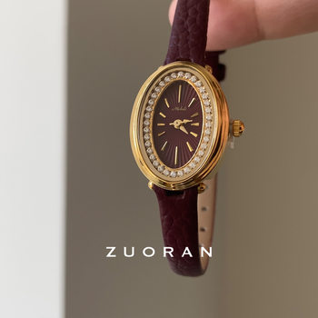 ZUORAN Ancora Red Strap Leather Diamond-studded Oval Small Dial Live Selling Trendy Women's Watch
