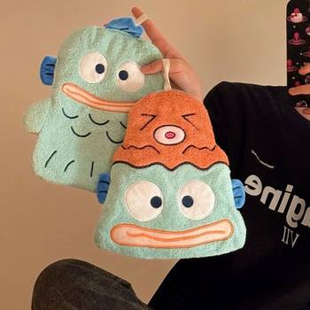 Cute Cartoon Funny Ugly Fish Hanging Hand Towel Thickeneded Absorbent Kitchen Bathroom Household Kidsren's Towel Handkerchief