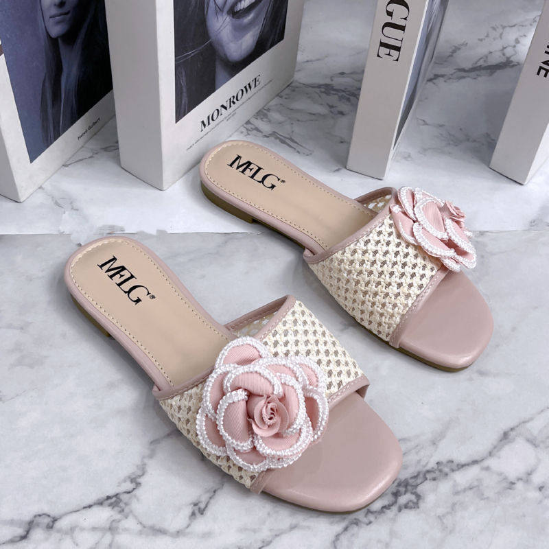 2025 Cross-Border Summer New Style Zar European and American Fashion Elegant Floral Design Small Fragrance Flat Slippers