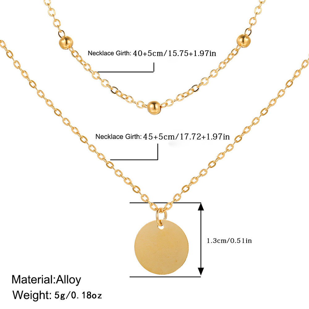 Cross-border Retro Simple Style Double-layer Round Necklace Clavicle Chain Alloy Bead Chain Disc Pendant Necklace Collar for Women