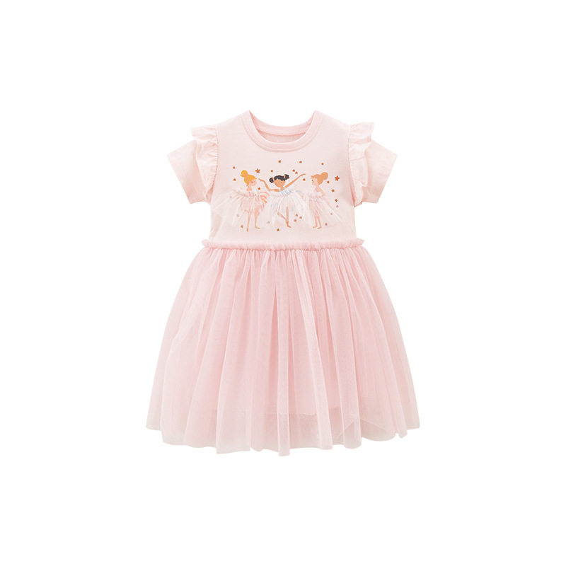 [Style] Tulle Princess Dress, Summer Cartoon Girls' Skirt, Short-sleeve Cotton Kids' Dress